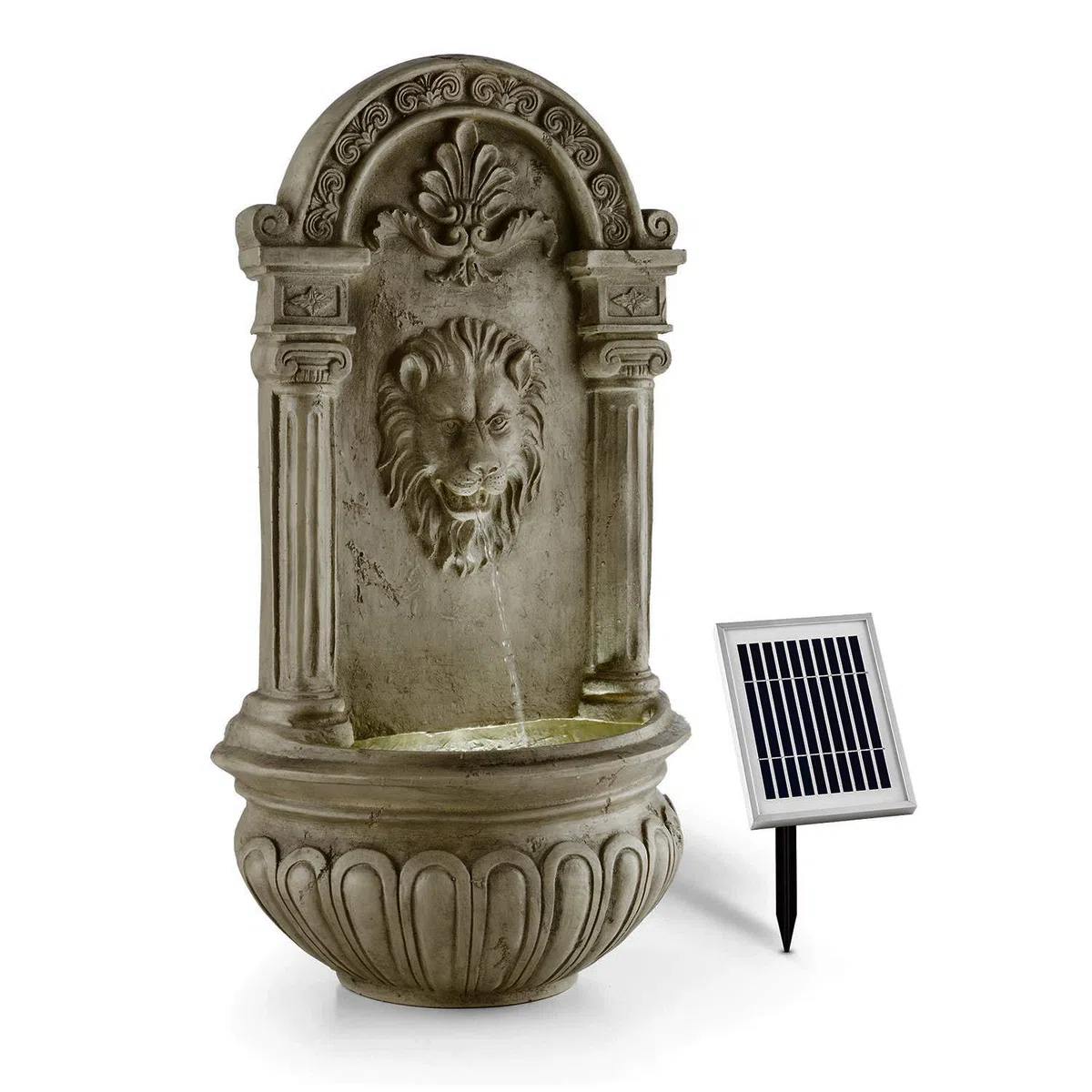 blumfeldt Löwenstein Fontana Decorativa da Giardino A Muro con Pannello Solare (Zampillo d'Acqua, Poliresina Roccia, Illuminazione LED) Finta Roccia