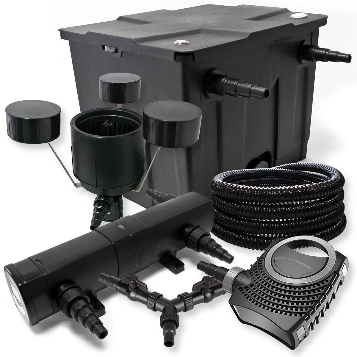 Set Filtro 12000l Chiarificatore laghetto 24W Pompa NEO8000 70W Tubo 25m Skimmer CSP250