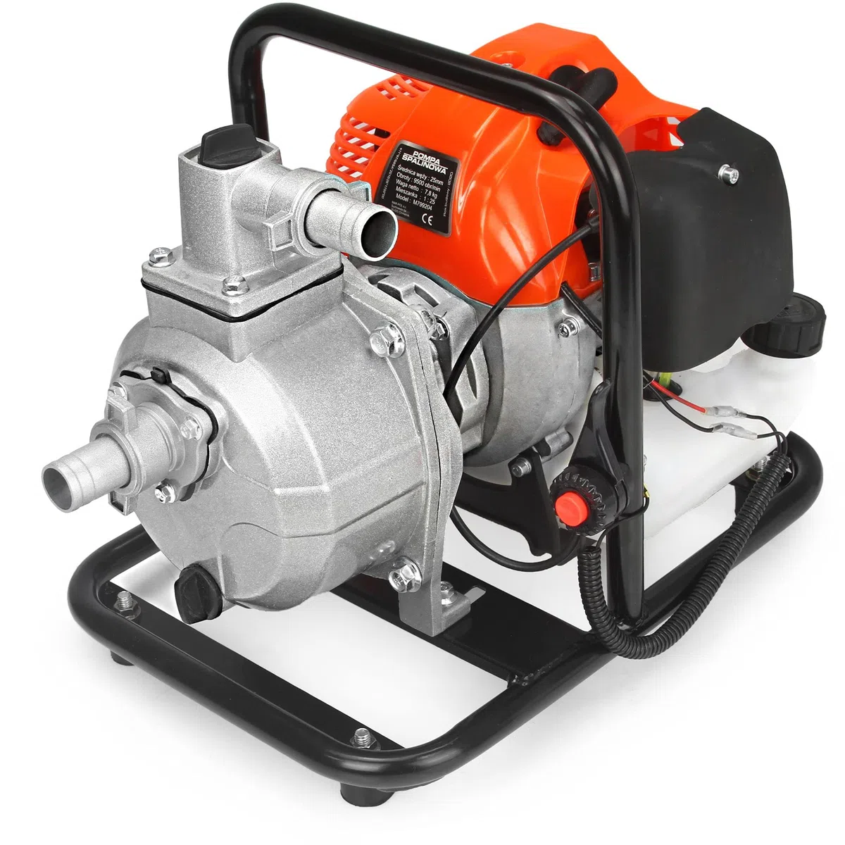 Motopompa Autoadescante 1" Benzina 2T 5.2HP, Nero/Grigio, Pompa per Acqua, Industriale, Acciaio Inossidabile o Ghisa, Portata 150-300 L/min, Altezza 8m, Prevalenza 25m, Max Pressione 3.3bar