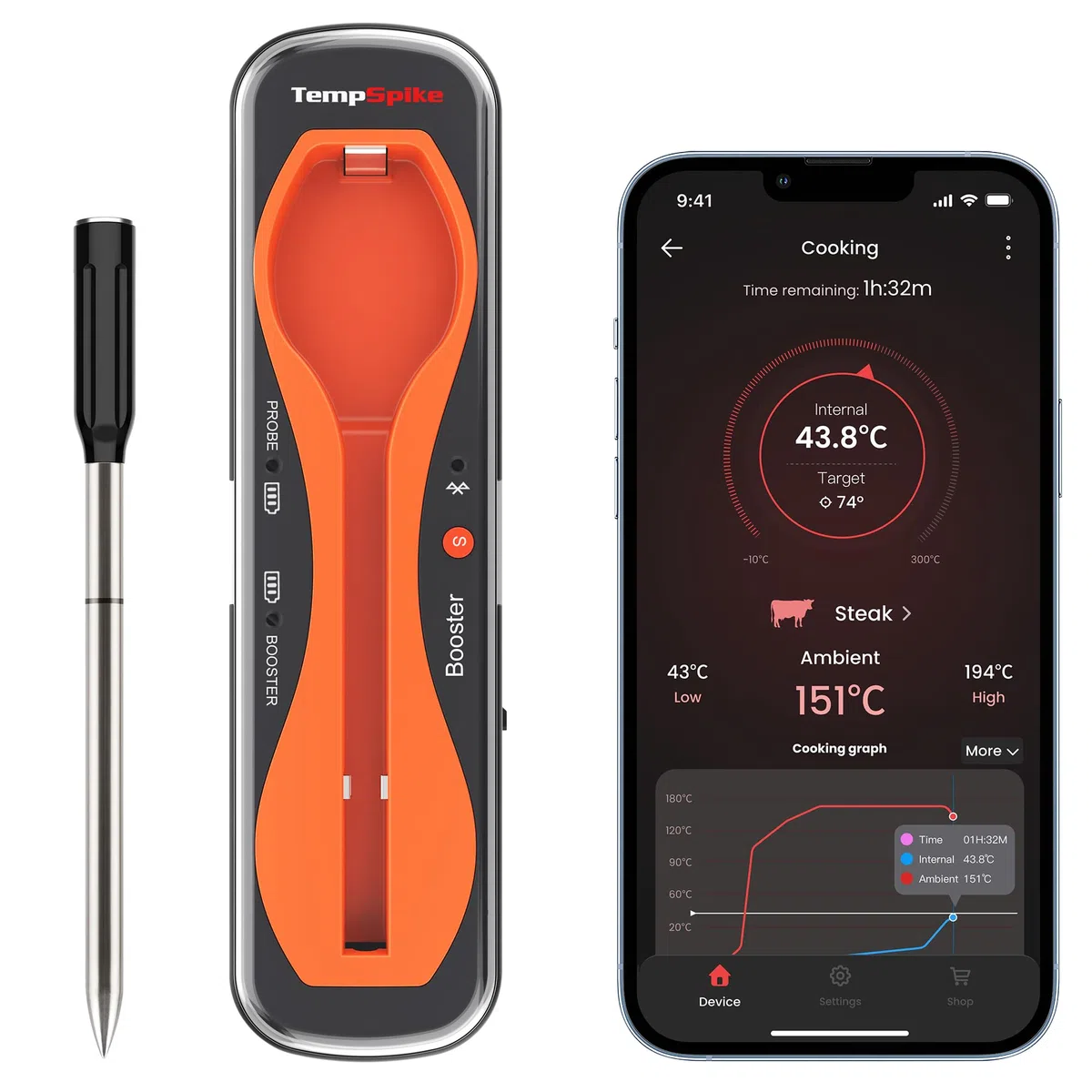 ThermoPro TempPro Termometro Bluetooth Fino a 150 M Cucina Barbecue Professionale Termometro Alimenti Carne Ricaricabile Termometri APP Compatibile con iPhone Android per Grigliare