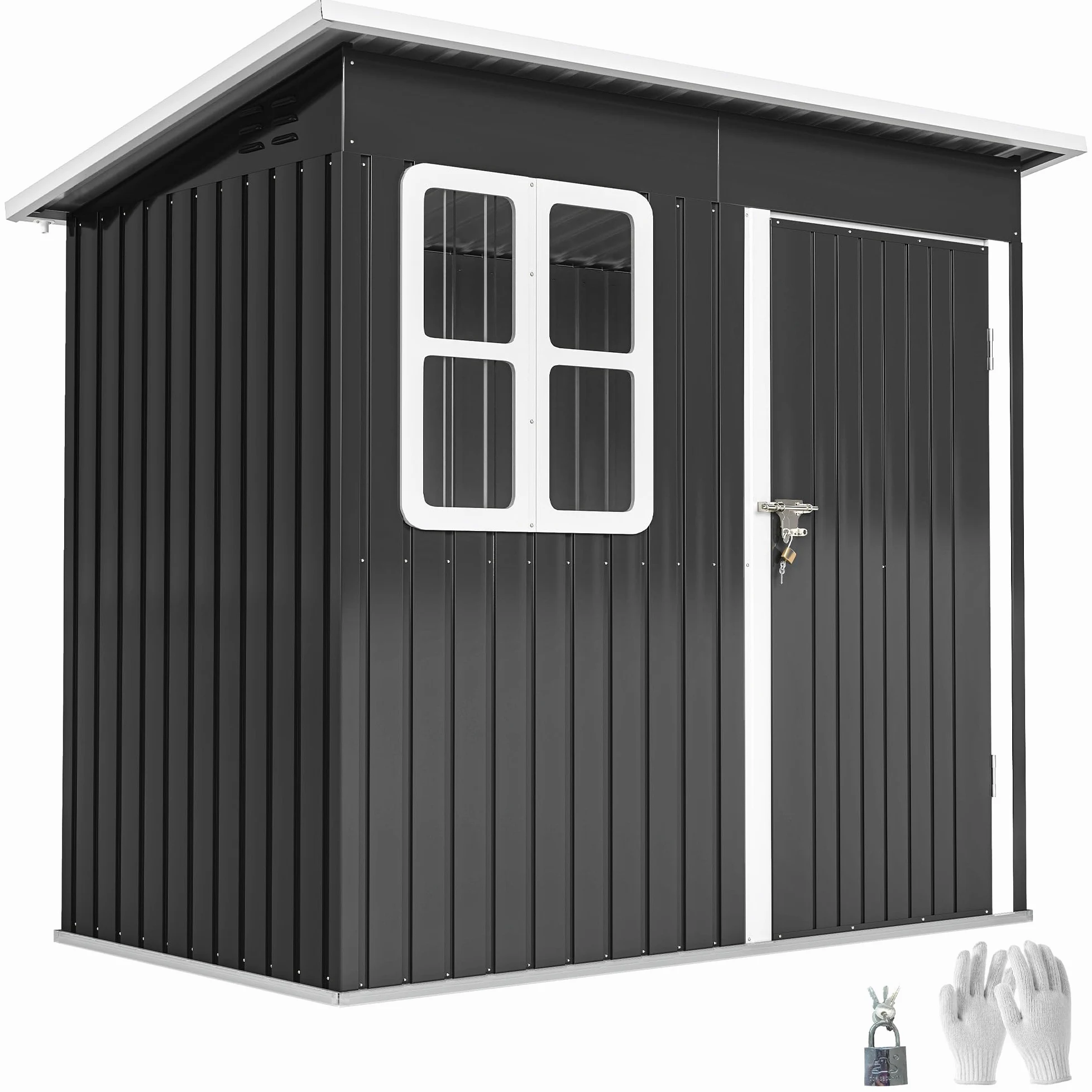 Outsunny Casetta da Giardino 2.55m² in Acciaio Zincato, con Kit di Fondazione, Capanno da Giardino Porta Attrezzi con Porta Bloccabile, Tetto Inclinato, Finestra, per Esterno, Grigio Scuro