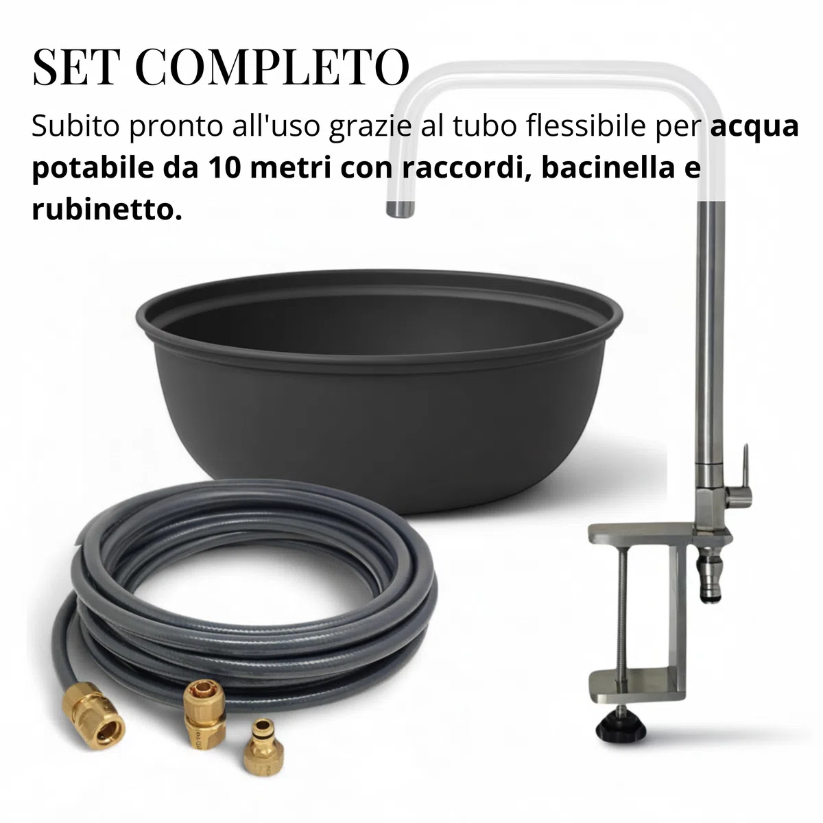 Set da cucina all'aperto Livlig, rubinetto in acciaio inox di alta qualità, tubo dell'acqua potabile e bacinella di lavaggio in metallo, lavandino mobile per giardino, campeggio e cucina all'aperto in