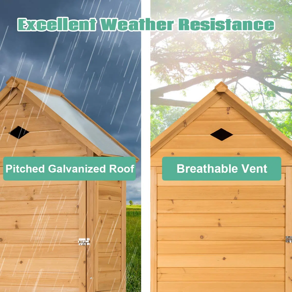 GIANTEX Cassetta Attrezzi 80 x 45 x 177 cm, Armadio da Esterno Portastrumenti a 5 Ripiani Box Casetta Ripostiglio Porta Attrezzi da Giardino in Legno Massello di Abete