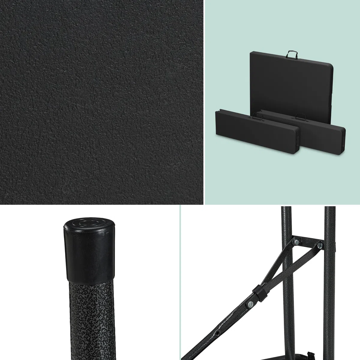 Relaxdays Tavolo da Birreria con Panche, Set da Giardino, Panchine e Tavolino Pieghevoli per Fiere, Lungo 180 cm, Nero
