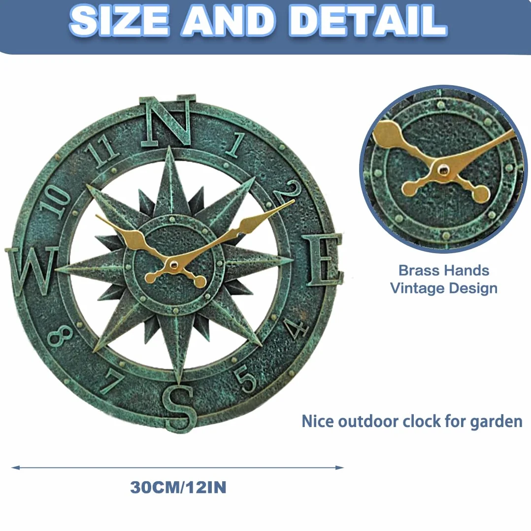 Orologio da parete per esterni 30,5 cm impermeabile retrò turchese