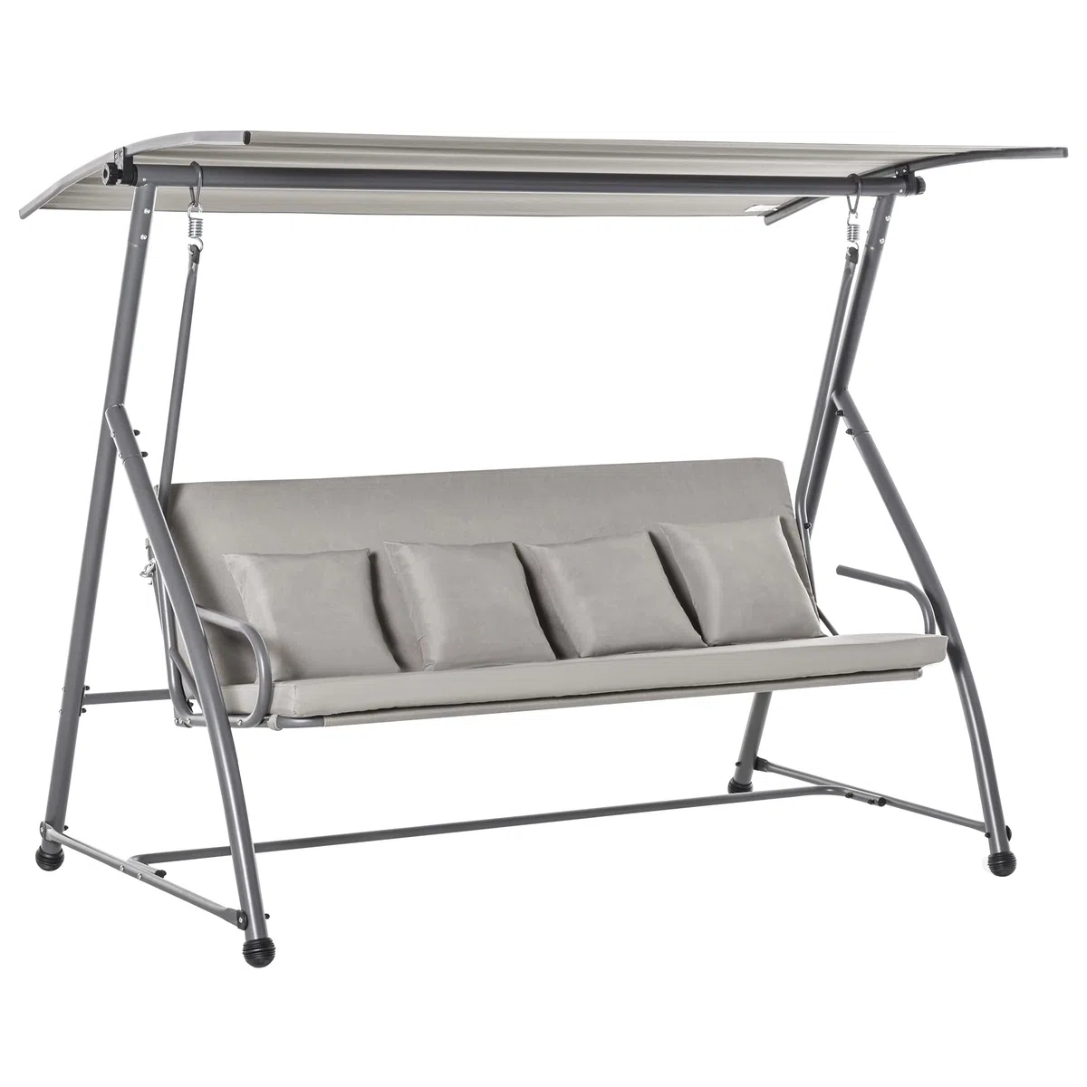 Outsunny Dondolo Letto da Giardino 3 Posti Convertibile in Letto e Tettuccio, Acciaio e Poliestere 218x120x168cm Cachi Chiaro
