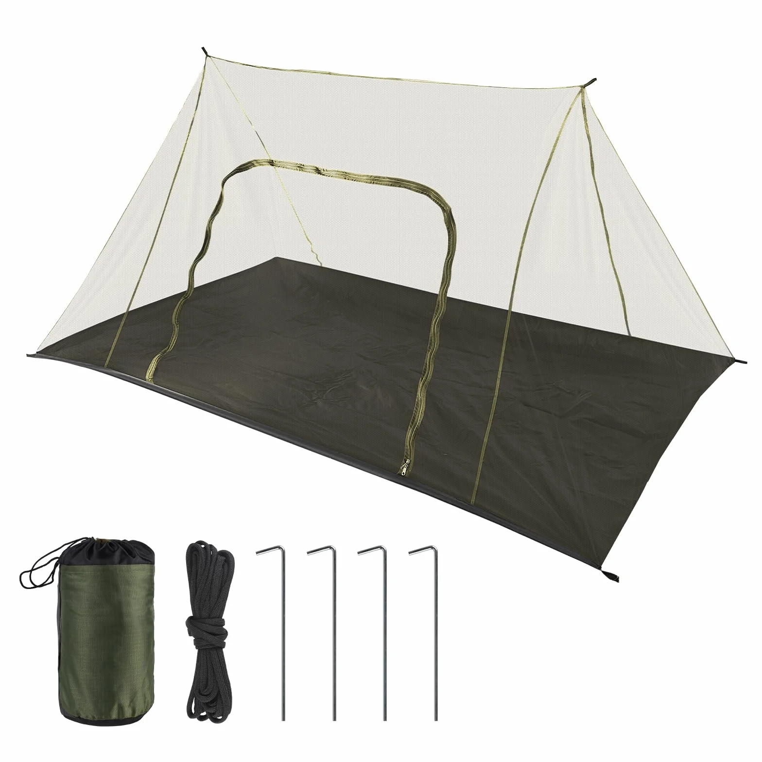 EFUTURETIME Grande Zanzariera da Campeggio, 240X140X110cm, Zanzariera da Viaggio Leggera, Portatile, Tenda Anti-Zanzara Impermeabile con Porta Cerniera per Escursionismo, Tetto A due Falde-Verde