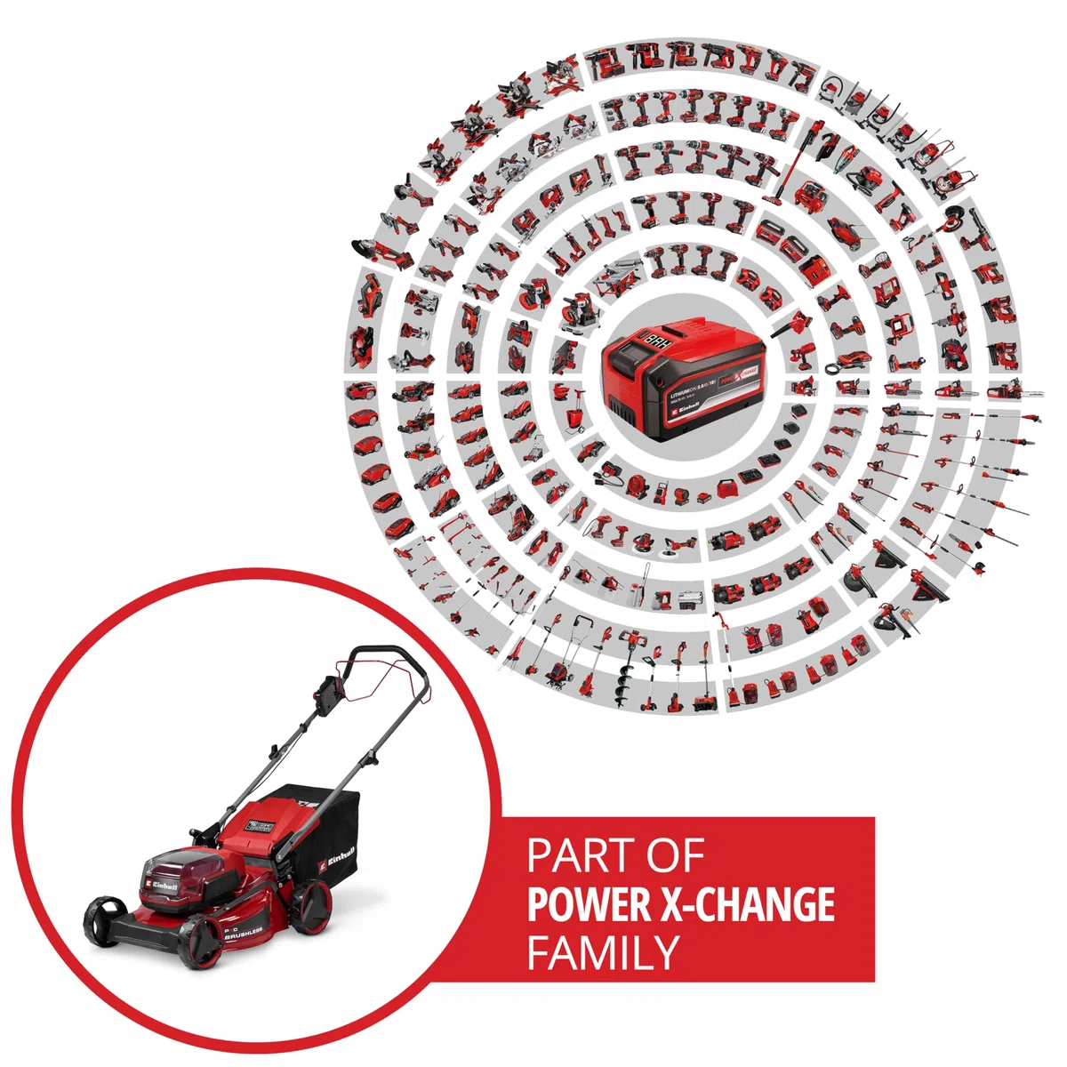 Einhell tosaerba GC-CM 36/46 S Li BL Kit Power X-Change (36 V, larghezza di taglio 46 cm, fino a 500 m², Brushless, ruota motrice, cesto da 50 litri, incl. 2 batt. da 4,0 Ah + 1 Twincharger)