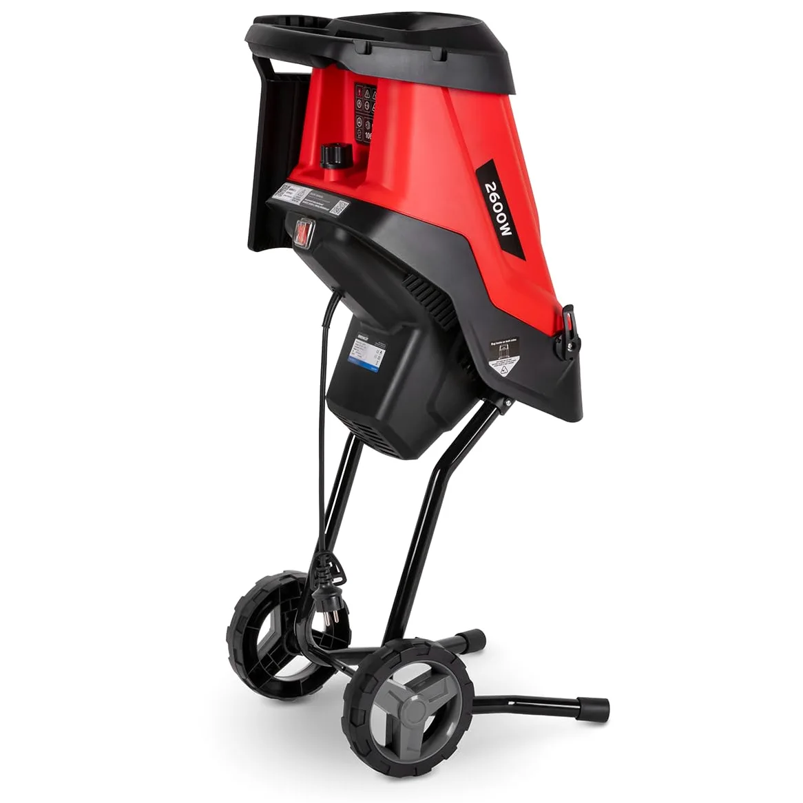 GREENCUT GE250C-2 - Biotrituratore elettrico, potenza 2600W, capacità di taglio 45mm, tramoggia grande, 2 sacchi di raccolta da 45l, ruote e maniglia di trasporto, rosso