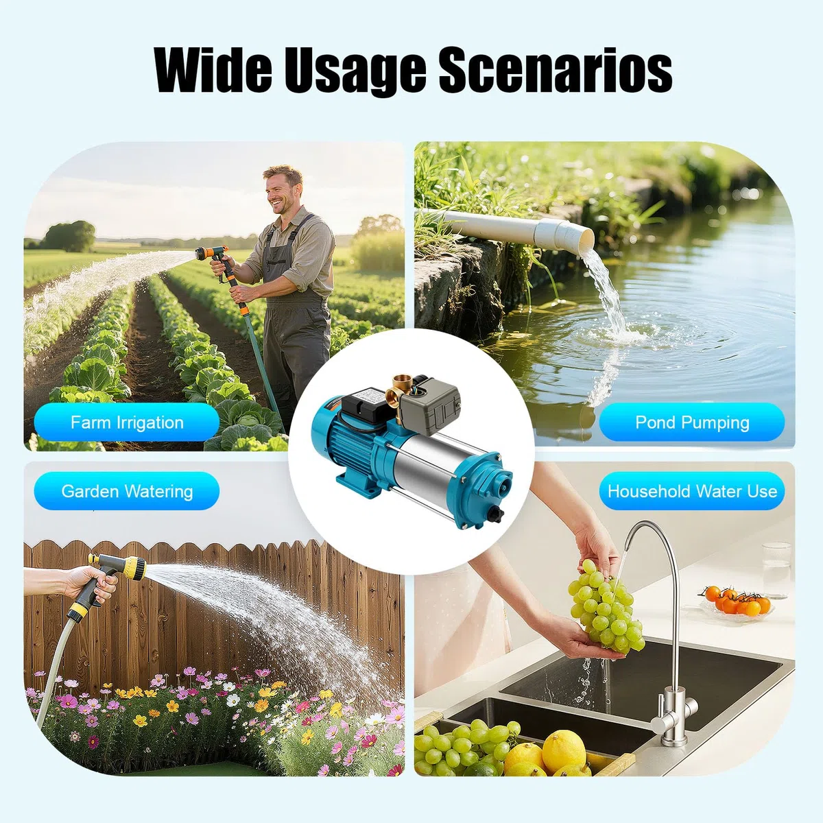 Pompa centrifuga ad alte prestazioni per impianto idrico domestico, 1300 W, 4000 l/h, 9,8 bar, pompa centrifuga da giardino con pressostato per uso agricolo, irrigazione di stagni, giardino, fattorie