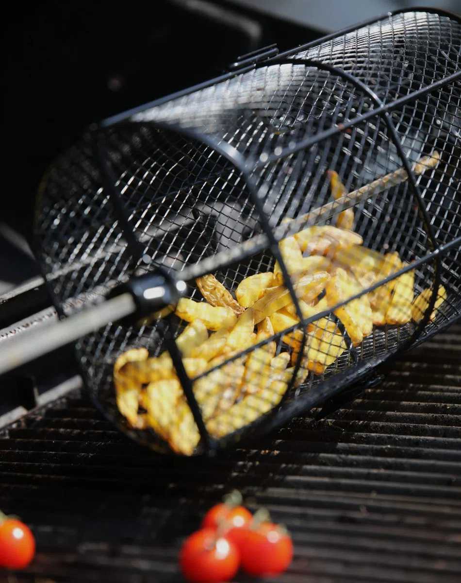 BBQ-Toro Cestello per grigliare per girarrosto | 42 x 21 x 14,5 cm | Cestello girarrosto universale, gabbia per girarrosto