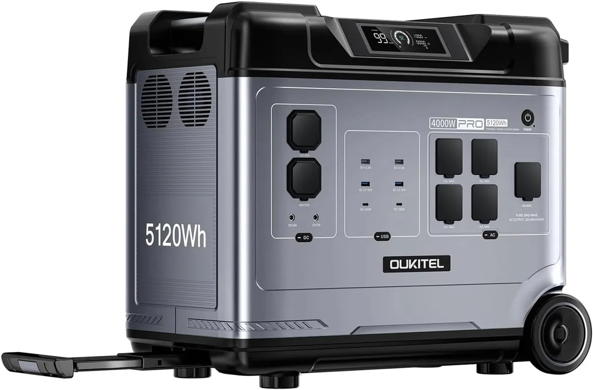 OUKITEL P5000 Pro Centrale Elettrica Portatile 4000W, 5120Wh Generatore Solare con Batteria LiFePO4, Controllo APP, 15 Porte, Portable Power Station per Campeggio