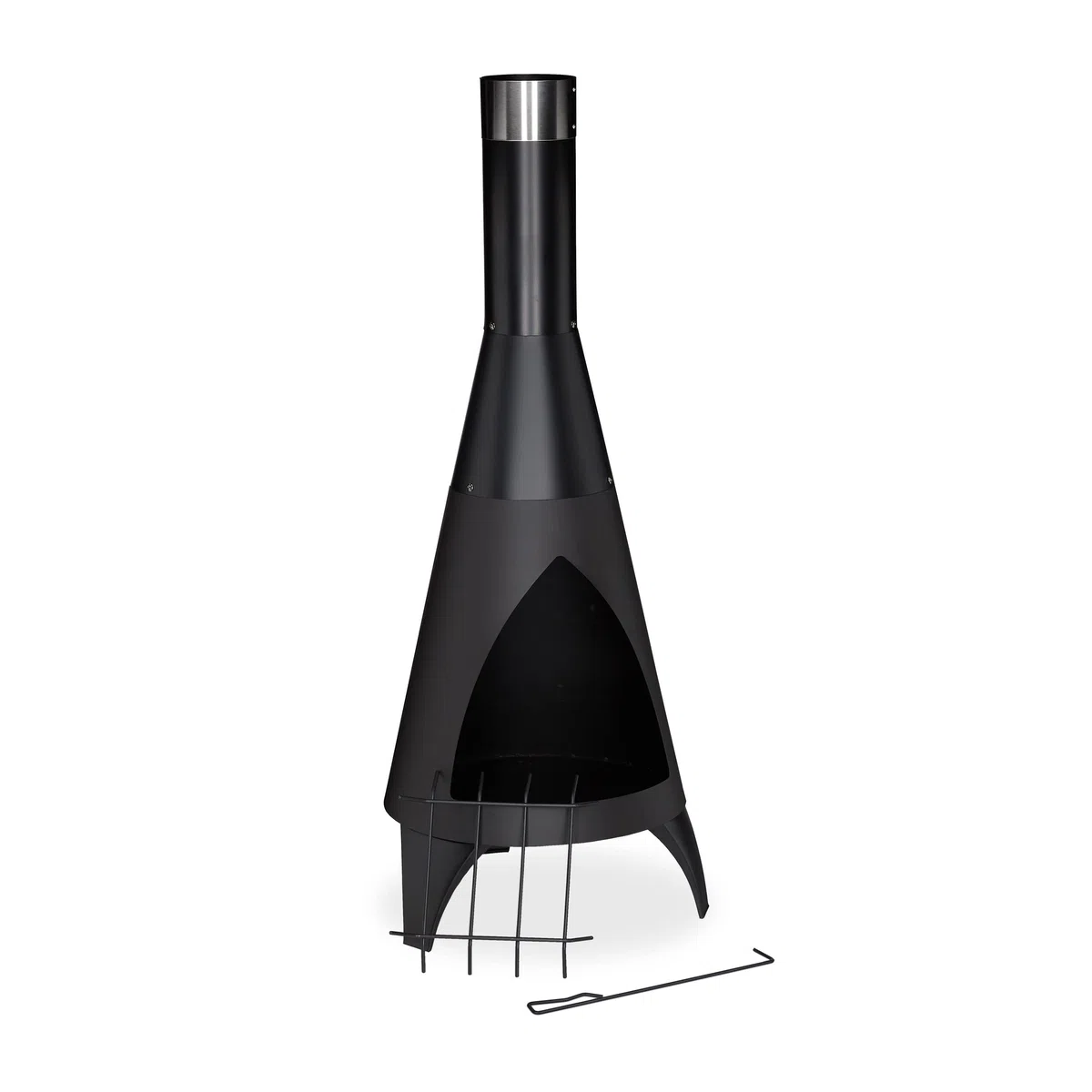 Relaxdays Stufa da Esterno, con Attizzatoio, Camino Atzeco da Giardino, Caminetto in Acciaio, HLP 120 x 48 x 50 cm, Nero