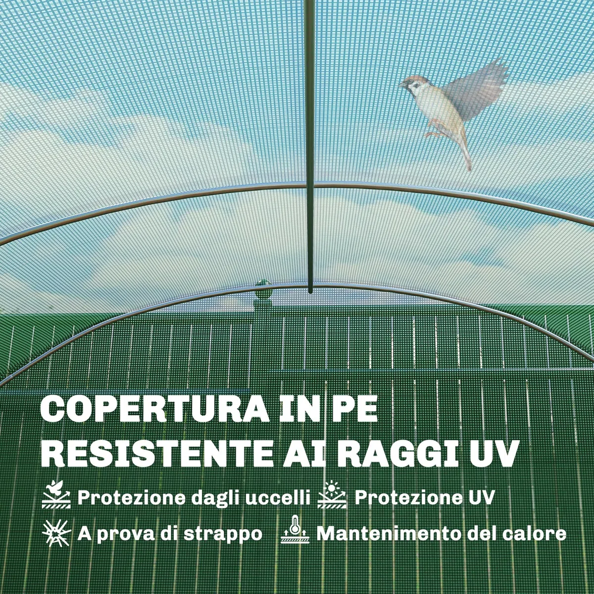 Outsunny Serra a Tunnel 6x3x2 m con 3 Porte Avvolgibili, 6 Finestrelle, Picchetti e Funi, Serra da Giardino per Orto e Piante in Acciaio Zincato e PE, Verde