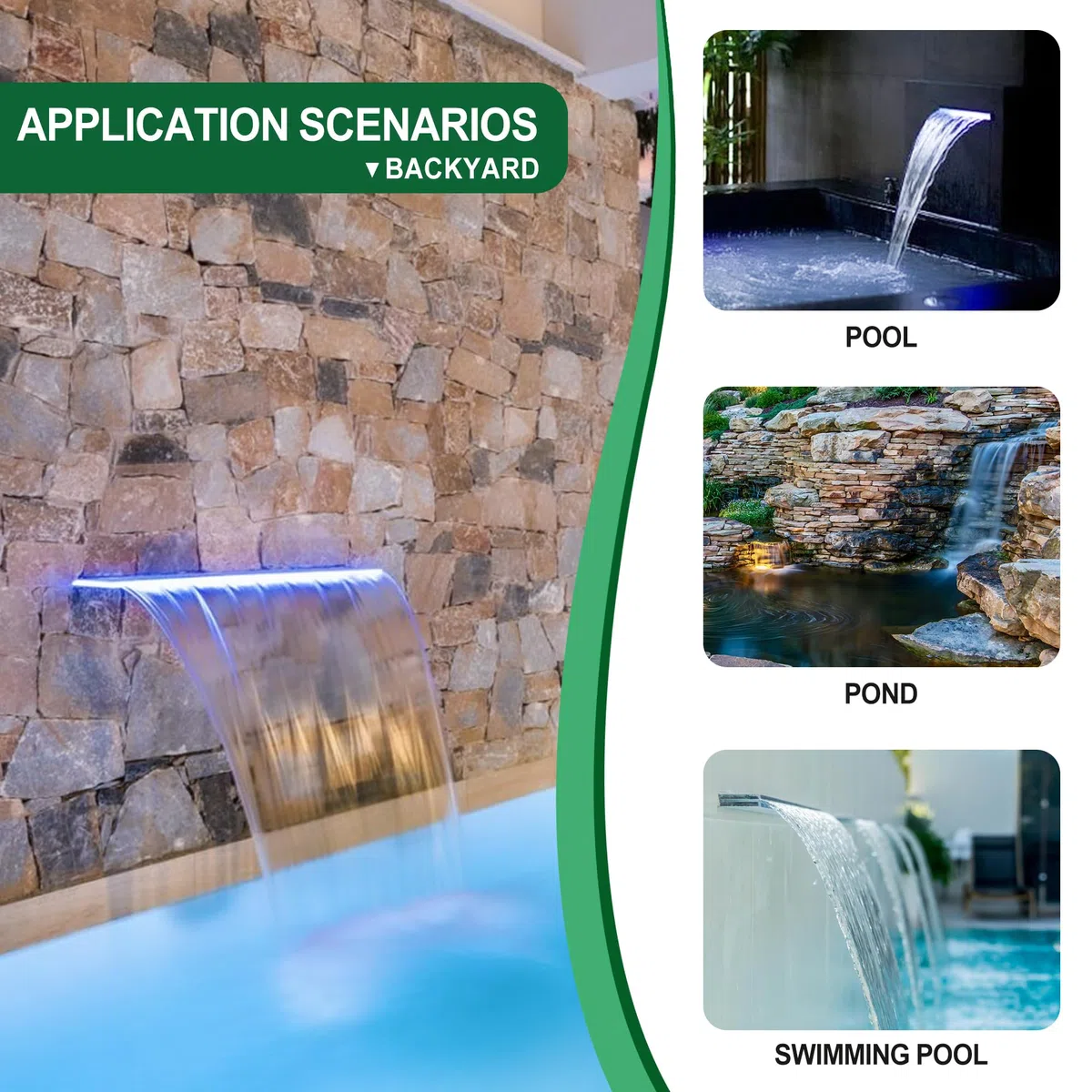 Kit con lama a cascata per laghetto, fontana in acrilico da 90 cm, con accessori, larghezza 20 cm, cascata per giardino, patio, stagno