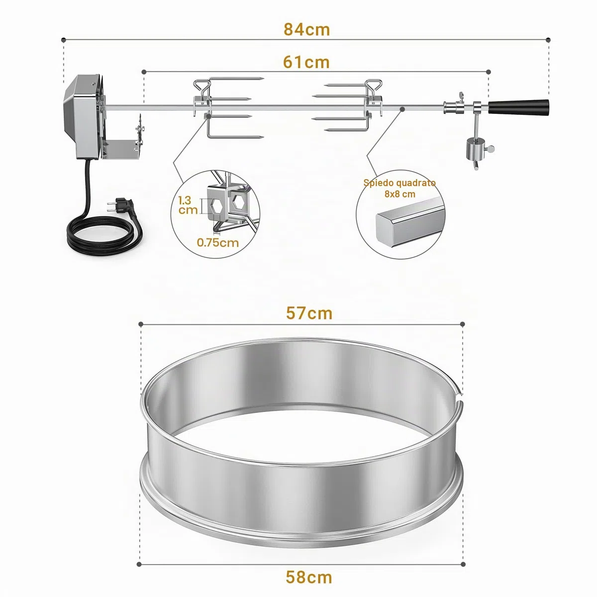 onlyfire Carbone bollitore Grill Acciaio Inossidabile girarrosto Arrostire Kit Anello con spiedo, Motore Elettrico Si inserisce Weber 57 CM bollitore BBQ e Altre Griglie 57cm Kettle